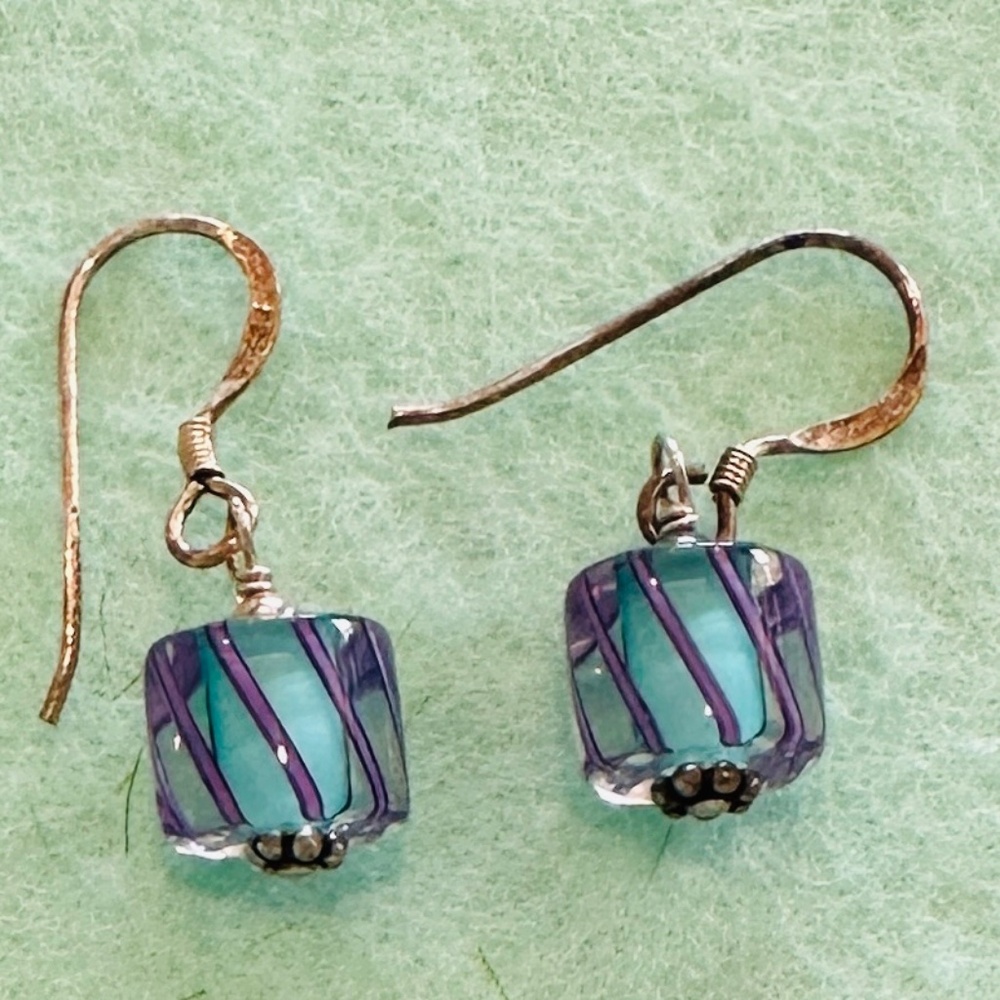 Silver Earrings with Blue/Purple Glass Bead